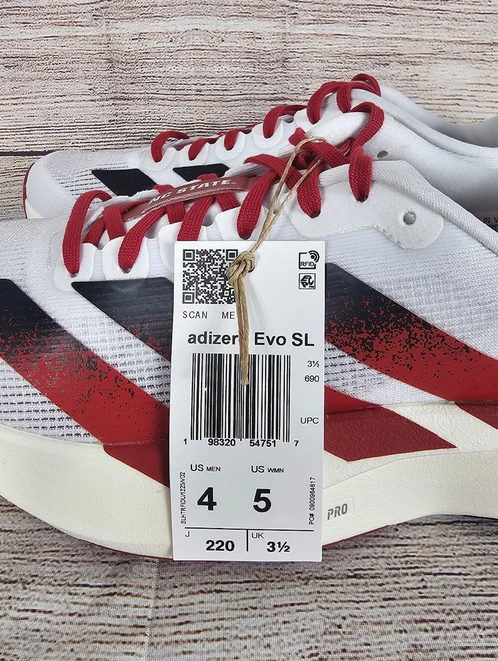 Adidas Adizero Evo SL NC State Wolfpack Running Shoes JQ4571 Men's Size 4 NEW